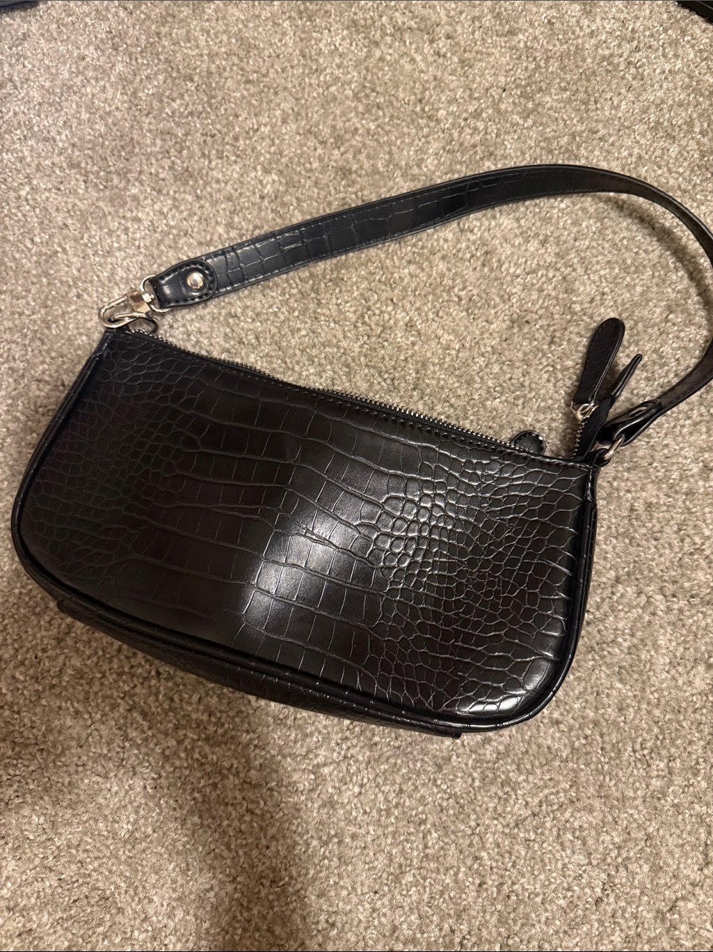 Classic Black Croc-Embossed Wristlet Handbag